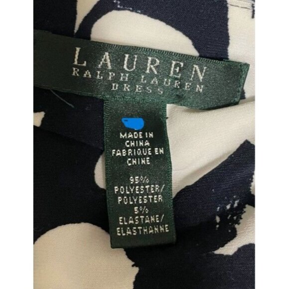 Lauren Ralph Lauren Ruched Dress Women's 4 Blue White Floral Stretch Career - Picture 4 of 4
